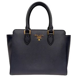 Prada Sac cabas en cuir Saffiano Soft Navy Bleu