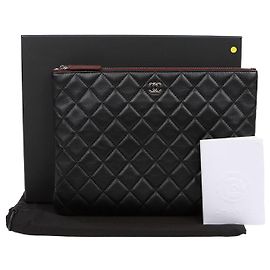 Chanel Classic New Medium Lambskin Clutch Black Silver Hardware Silvery