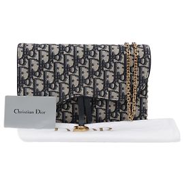 Dior Bolsa Saddle Pouch Oblique Jacquard com Corrente Azul Azul