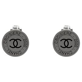 Chanel Orecchini CC Round Plate Silver Argento