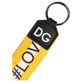 Dolce & Gabbana Yellow Logo Polyester Silver Brass Holder Keychain Keyring Yellow