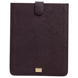 Dolce & Gabbana Capa para tablet em couro castanho escuro com placa de logótipo Marrom