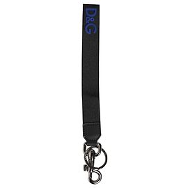 Dolce & Gabbana Black Blue DG Logo Polyester Brass Holder Keychain Keyring Black