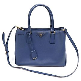 Prada Bolsa Saffiano Lux Blue Triangle Logo Azul