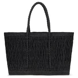 The row Bolsa de ombro em ráfia preta Preto