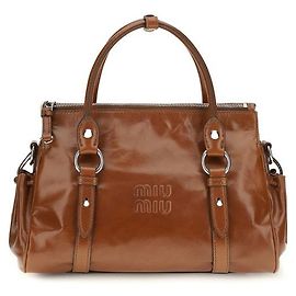 Miu Miu Brown Calf Leather Bos Taurus Handbag Brown