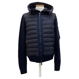 Moncler Gestrickter wattierter Cardigan mit Kapuze Schwarz
