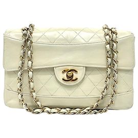 Chanel Bolsa de Ombro Classic Flap com Corrente Branco