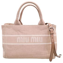 Miu Miu Logo Jacquard Camel Shoulder Tote Bag Brown