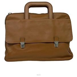 Prada Brown Leather Two-Way Brief Case Brown