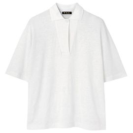 Loro Piana Leinen Polo T-Shirt Silbern Silber