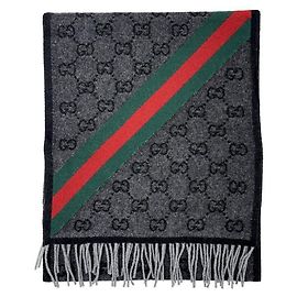 Sciarpa Gucci Web in lana nero carbone Marrone