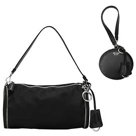 Prada Mini faltbare Re-Nylon Ledertasche Schwarz
