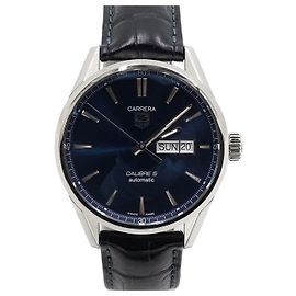 Tag Heuer Day-Date Blue Dial Automatic Leather Band Men's Watch Blue