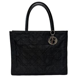 Lady Dior Cannage Tote Bag Schwarz Silber Medium Schwarz