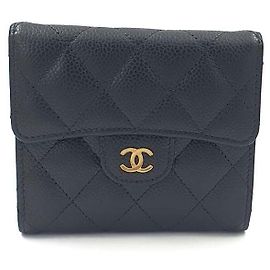 Chanel Caviar Wallet Black Leather Black
