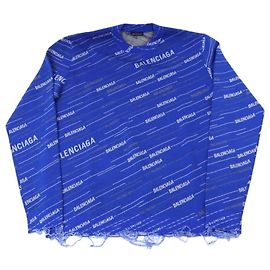 Balenciaga Distressed Knit Blauer Wollpullover Blau