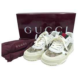 Gucci Baskets Original GG Canvas Leather Beige White Marron