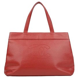 Chanel CC Logo Tote Shoulder Bag (Red) Red