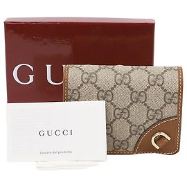 Gucci GG Emblem Wallet Brown Coated Canvas Brown