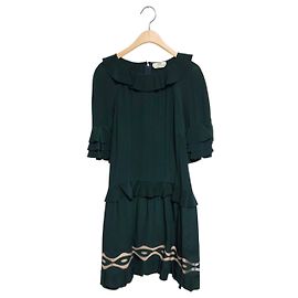 Fendi Ruffled Silk Dress Green Green