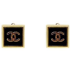 Chanel Orecchini CC quadrati neri e oro Nero