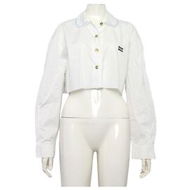 Miu Miu Weiße Popeline-Crop-Bluse für Damen Weiß