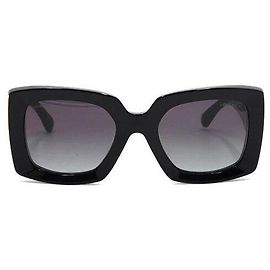 Chanel Gafas de sol para mujer de montura rectangular negra y dorada Castaño