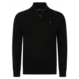 Ralph Lauren Zopfstrick-Pullover mit Half-Zip Black Schwarz