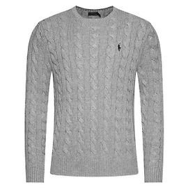 Ralph Lauren Pony Embroidered Cable Knit Grey Brown