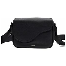 Dior Black Leather Saddle Mini Messenger Bag for Men Black
