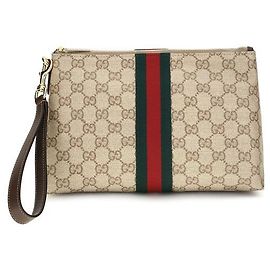Pochette Gucci GG Web em canvas bege e couro Bege