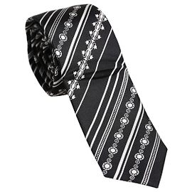 Dolce & Gabbana Corbata ajustable de seda a rayas blancas y negras Negro