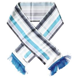 Dolce & Gabbana Lenço Wrap de Seda com Riscas Brancas e Azuis e Franjas Azul