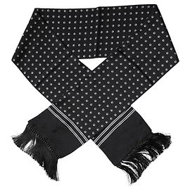 Dolce & Gabbana Lenço skinny de seda com bolinhas preto e branco e franjas Preto