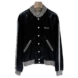 Céline Satin Finish Nylon Bomber Jacket Black