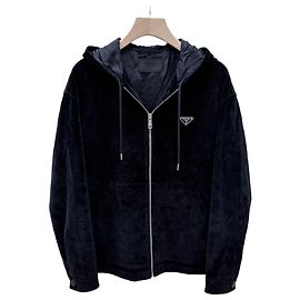 Prada Giacca Bomber con Cappuccio in Velluto Nera Nero