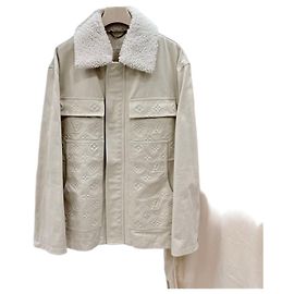 Louis Vuitton Monogram Workwear Shearling Jacket Ivory White
