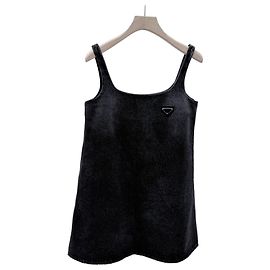 Prada Washed Denim Mini Dress Black Black