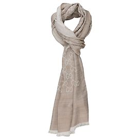 Gucci Sciarpa in jacquard di lana e seta Beige Marrone
