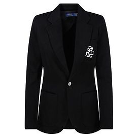 Ralph Lauren Logo Embroidered Gold Button Blazer Jacket Black Black