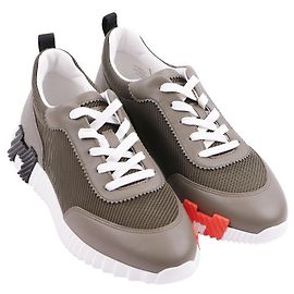 Sneakers Hermès Bouncing sneaker kaki pelle e mesh Marrone