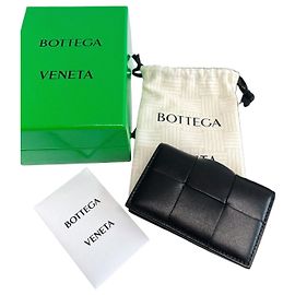 Bottega Veneta Cassette Flap Wallet Black Leather Black