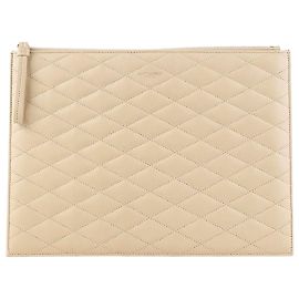 Autre Marque Lambskin Quilted iPad Case Clutch Bag Brown