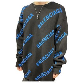 Balenciaga Intarsia Pullover Strick Black Blue Blau