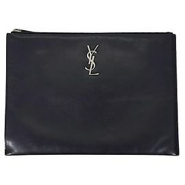 Autre Marque Pochette Porte-Tablette en Cuir Monogram Silver Black Noir