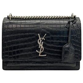 Autre Marque Borsa Sunset in Coccodrillo Medium Silver Argento