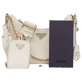 Prada Bolsa de Ombro e Tiracolo Saffiano Re-Edition White Branco