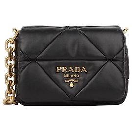 Prada Bolsa de Ombro Matelassê em Patchwork de Nappa com Corrente Dourada Preto