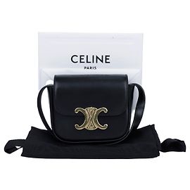 Céline Mini Cloud in vitello lucido nero Nero